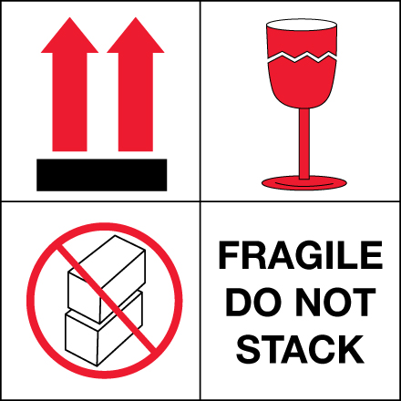 4 x 4" - "Fragile - Do Not Stack" Labels