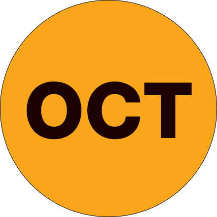 2" Circle - "OCT" (Fluorescent Orange) Months of the Year Labels